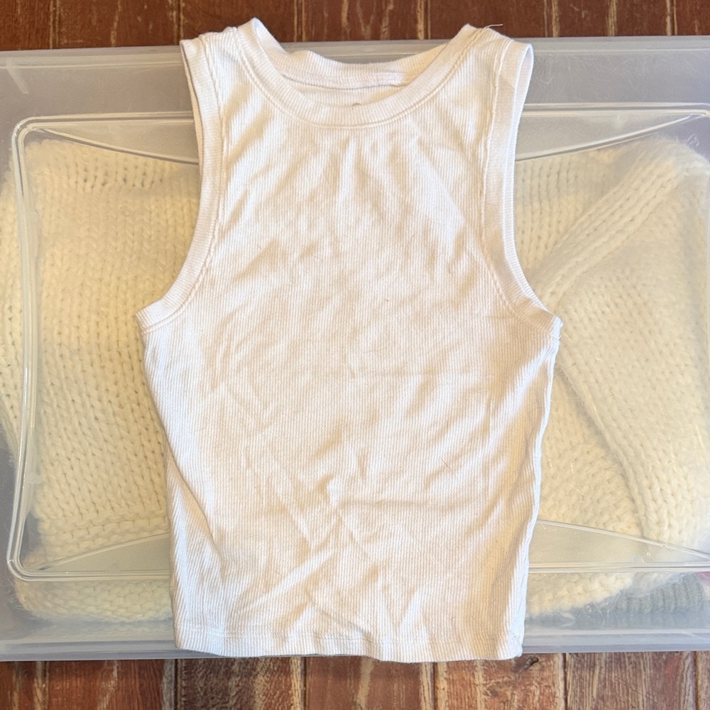 Hollister White Ribbed Tank Top